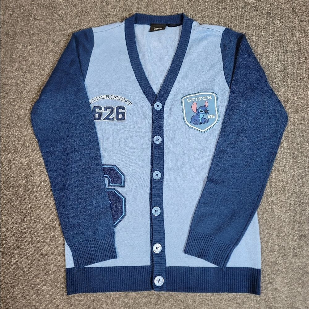 Disney Stitch Experiment 626 Varsity Letterman Cardigan Sweater Blue Women’s M